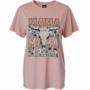 Pink Graphic Tee with Bull Skull Western Cowboy Design Size Large